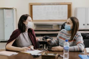 Masked students at school